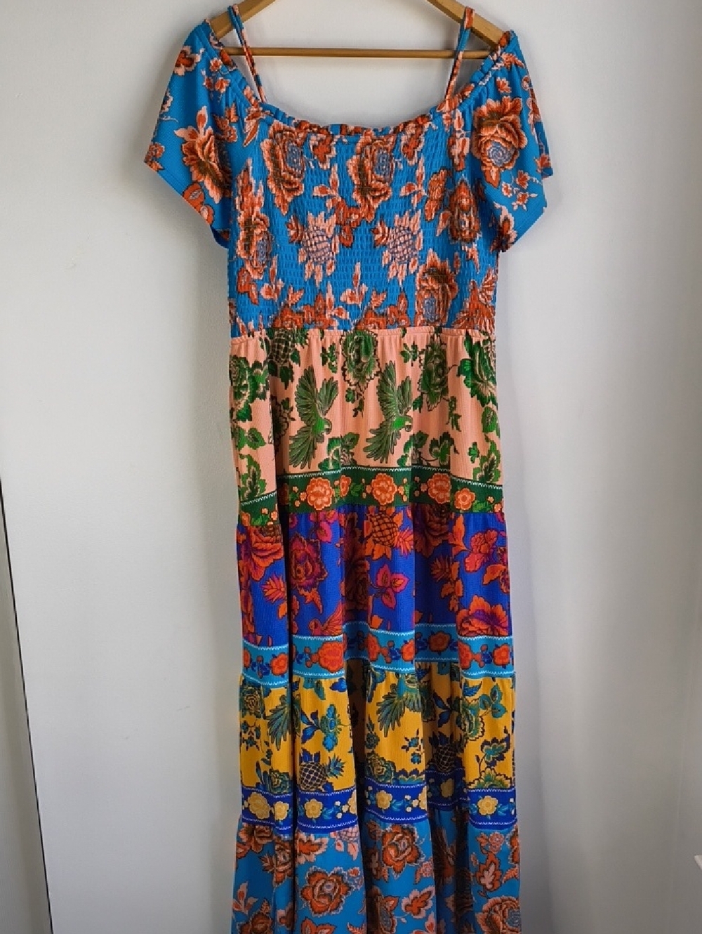 Boho Floral Patchwork TieredMaxi Dress